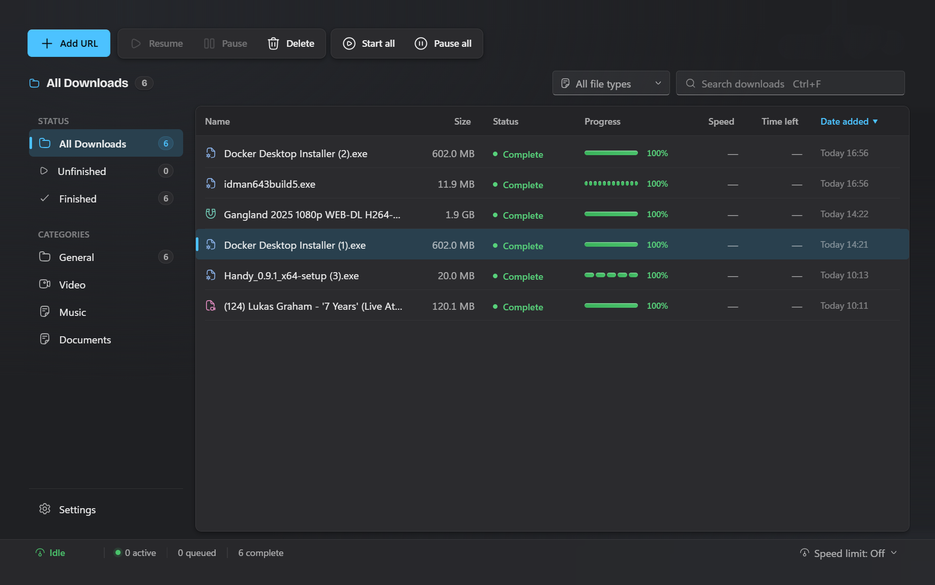 The Rivlet app in dark mode.
